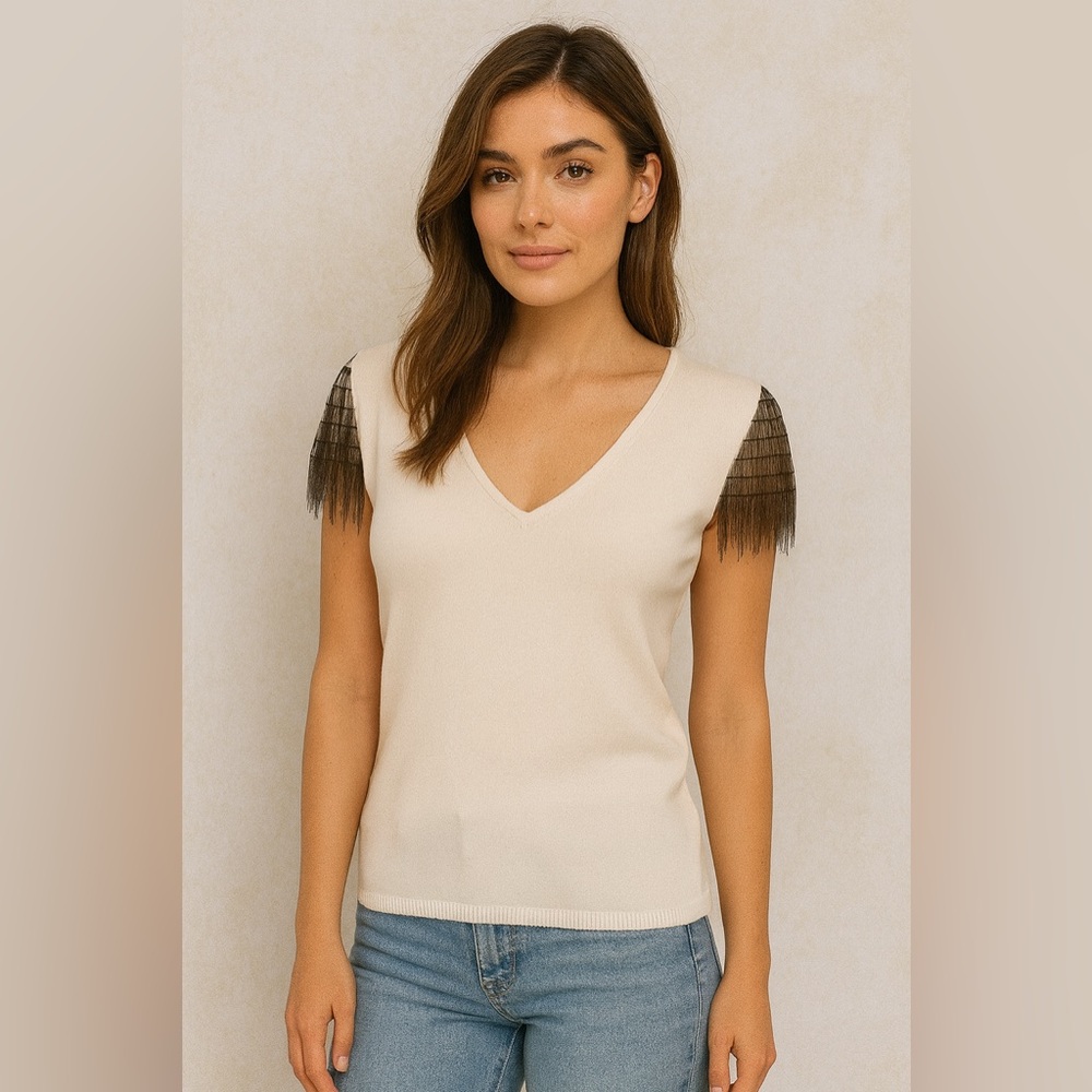 NWOT - Authentic - Roberto Cavalli Cream Top with Chain Accents